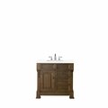 James Martin Vanities Brookfield 36in Single Vanity, Country Oak w/ 3 CM White Zeus Quartz Top 147-114-5576-3WZ